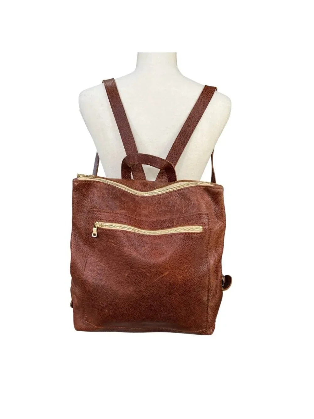 Portland Leather Goods Pebbled Leather Backpack With Gold Zippers Brown